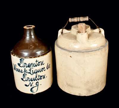 Lot of Two: Trenton, NJ Stoneware Script Jug and Stoneware Harvest Jug