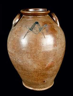 New England Ovoid Stoneware Jar w/ Incised Masonic Symbol