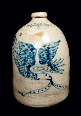 WM. E. WARNER / WEST TROY Stoneware Jug with Eagle