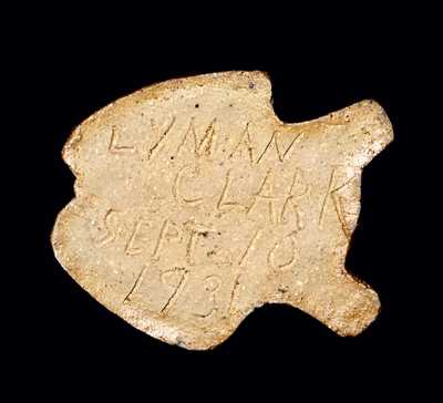 Sewertile Frog Figure Incised "Lyman Clark / 1931"