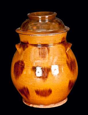 Ovoid Redware Jar with Unusual Dome-Shaped Lid