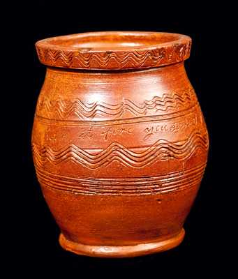 Rare New England Redware Jar Incised "John Dunes / 1835"