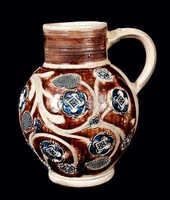 Very Fine Westerwald Bulbous Stoneware Jug, c1690