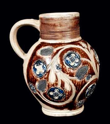 Very Fine Westerwald Bulbous Stoneware Jug, c1690