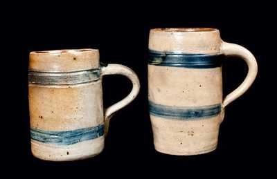 Two Cobalt-Banded Stoneware Mugs, Northeastern U.S. origin