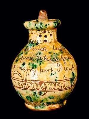 1887 Copper and Lead-glazed Redware Puzzle Jug