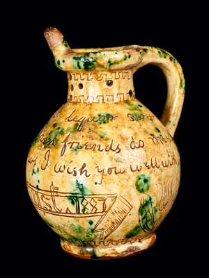 1887 Copper and Lead-glazed Redware Puzzle Jug