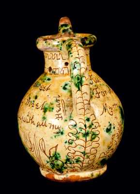 1887 Copper and Lead-glazed Redware Puzzle Jug