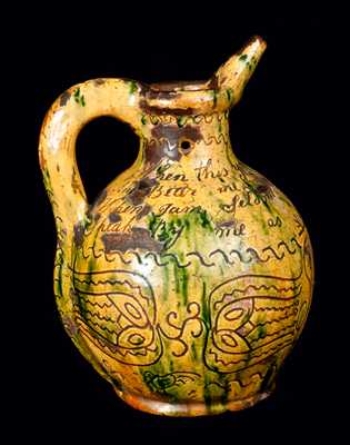 1827 Copper and Lead-Glazed Redware Puzzle Jug