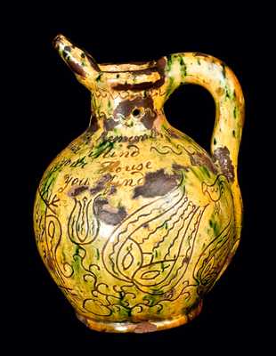 1827 Copper and Lead-Glazed Redware Puzzle Jug