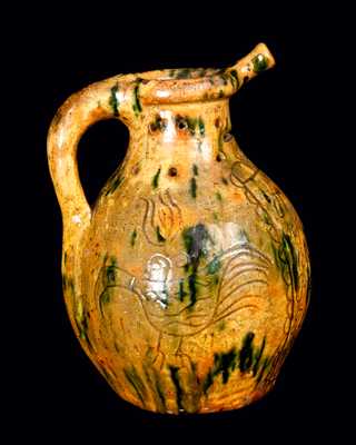 1838 Copper and Lead-Glazed Redware Puzzle Jug