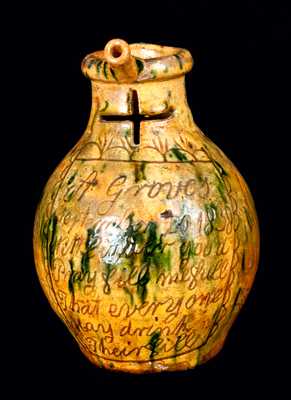 1838 Copper and Lead-Glazed Redware Puzzle Jug