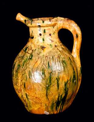 1838 Copper and Lead-Glazed Redware Puzzle Jug