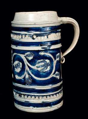 Large Westerwald Stoneware Mug with Elaborate Floral Design