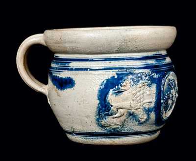 Westerwald Stoneware Chamber Pot with Applied Lions and Medallion