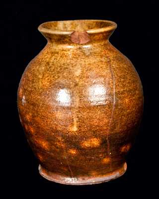 Fine Glazed New England Redware Handled Jar