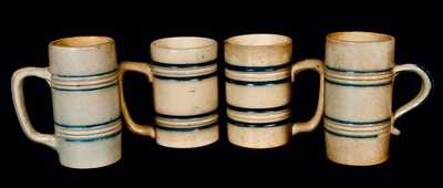 Lot of Four: Molded Stoneware Mugs, attrib. Whites Utica