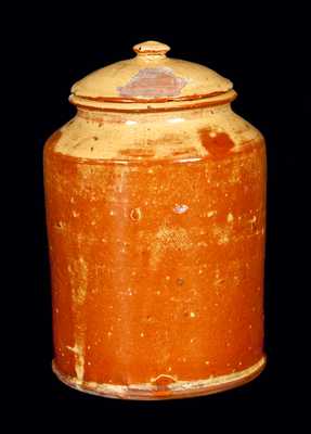Small Lead-Glazed Lidded Redware Jar