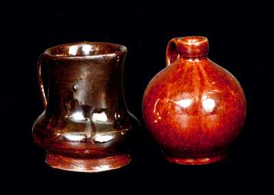 Lot of Two: Miniature Redware Pitcher and Jug