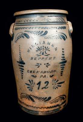 Heavily-Decorated 12 Gal. WILLIAMS & REPPERT Stoneware Crock