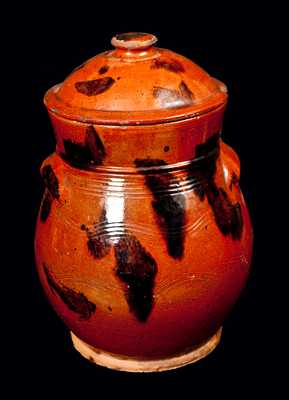 Redware Lidded Jar with Manganese Splotches