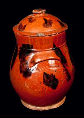 Redware Lidded Jar with Manganese Splotches