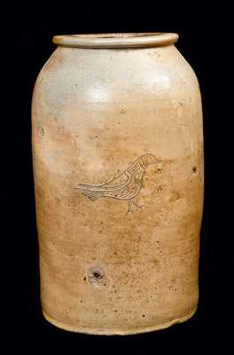 Stoneware Crock with Incised Bird Decoration