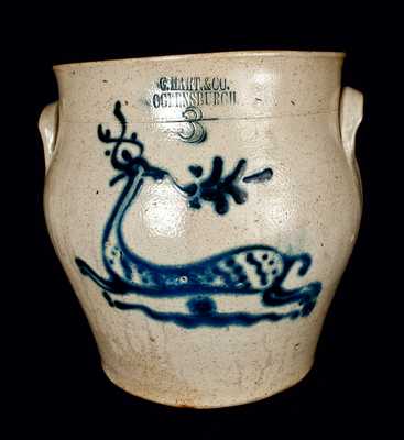 C. HART, OGDENSBURGH, NY Stoneware Cream Jar w/ Deer Decoration