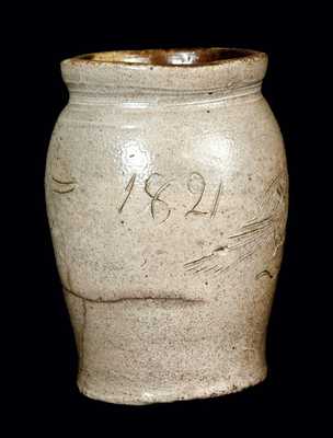 Small Stoneware Jar w/ Incised Birds, Dated 1821