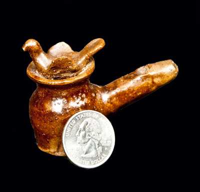 Extremely Rare Stoneware Bird-on-Pot Whistle