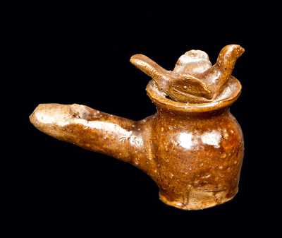 Extremely Rare Stoneware Bird-on-Pot Whistle