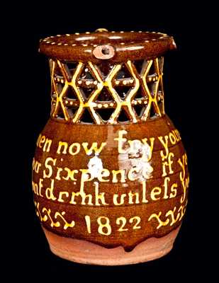 1822 English Redware Puzzle Jug