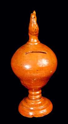 Redware Bank with Rooster Finial