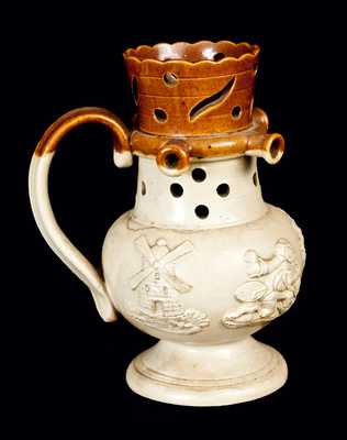 English Stoneware Puzzle Jug with Applied Designs