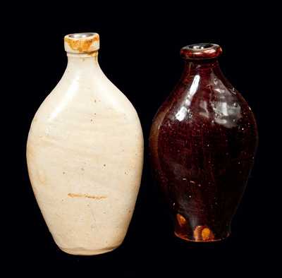 Lot of Two: Salt-Glazed Stoneware Flask and Albany-Slip Stoneware Flask