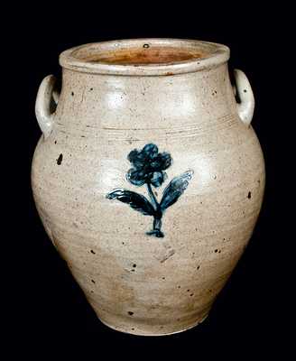 Boston Stoneware Crock w/ Open Handles and Impressed Flower Design