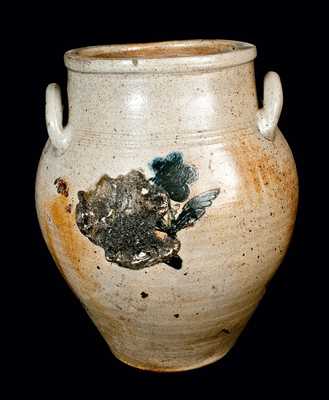 Boston Stoneware Crock w/ Open Handles and Impressed Flower Design