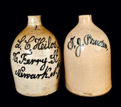 Lot of Two: JACOB ZIPF Newark Stoneware Script Jug and Stoneware Script Jug w/ Faint Mark