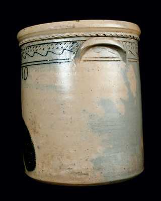 Outstanding 10 Gal. Ohio Stoneware Crock w/ Incised Peacock