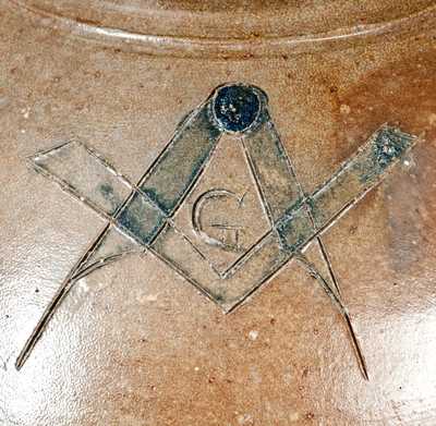 New England Ovoid Stoneware Jar w/ Incised Masonic Symbol