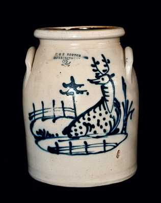 Exceptional J. & E. NORTON Stoneware Crock with Reclining Deer Decoration