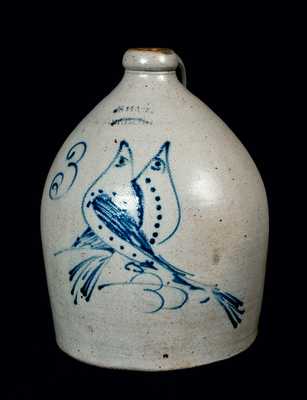 S HART / FULTON Stoneware Jug with Double Bird Decoration, New York State