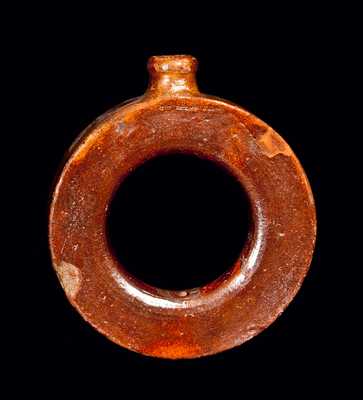 Rare Redware Ring Flask Stamped H. T. KELLOGG New London, OH, circa 1850