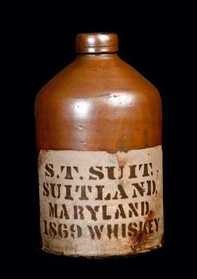 S. T. SUIT / SUITLAND, MARYLAND Tanware Whiskey Jug
