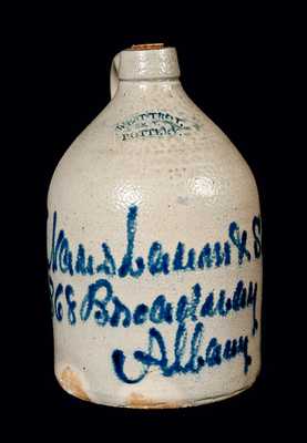 West Troy Pottery Stoneware Jug with Albany, NY Advertising