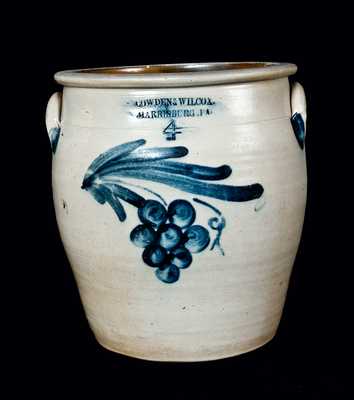 COWDEN & WILCOX Four-Gallon Stoneware Cream Jar with Grapes