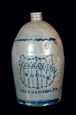 JAS HAMILTON & CO. Stoneware Jug with Stenciled Shield