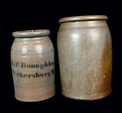 Lot of Two: Stoneware Crocks, One Stenciled A. P. DONAGHHO / PARKERSBURG