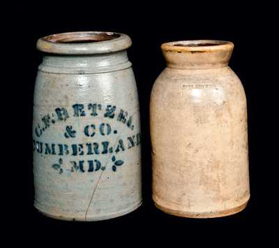 Lot of Two: Stoneware Canning Jars, One w/Cumberland, MD Advertising, One WM. MOYER (Harrisburg)