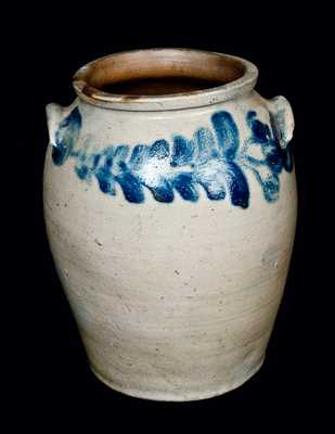 Four-Gallon Ovoid Baltimore Stoneware Jar with Tulip Decoration, circa 1825